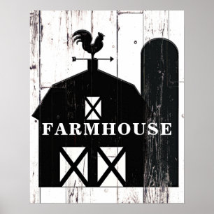 Poster Œuvre d'art murale de ferme rustique en bois blanc