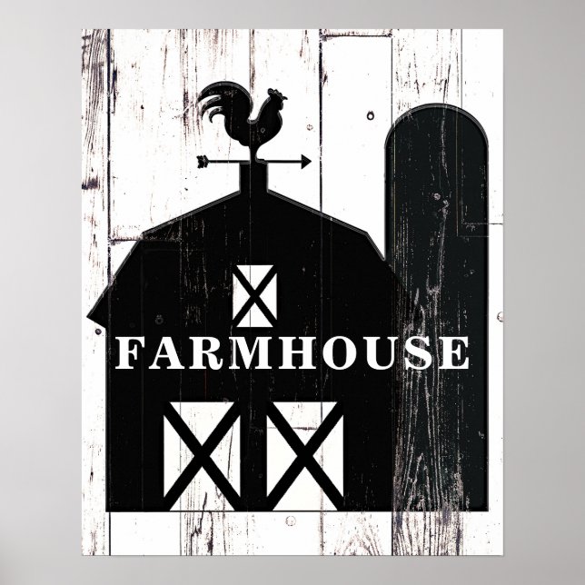 Poster Œuvre d'art murale de ferme rustique en bois blanc (Devant)