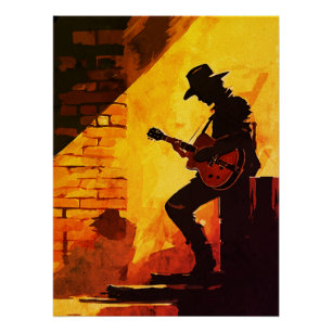 Poster Œuvre d'art murale de guitariste cow-boy – Musicie