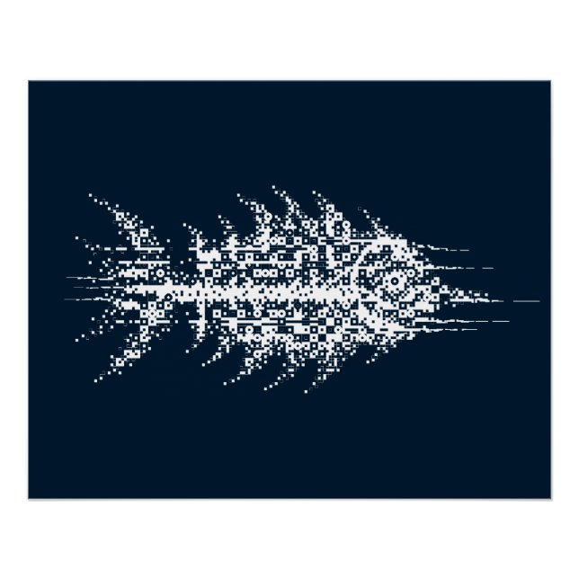 Poster Œuvre d'art murale de poisson blanc Pixel Glitch (Devant)