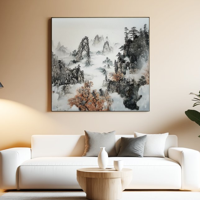 Poster Œuvre d'art murale minimaliste zen de montagne bru (Créateur téléchargé)