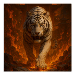 Poster Œuvre d'art murale Premium Volcanique White Tiger