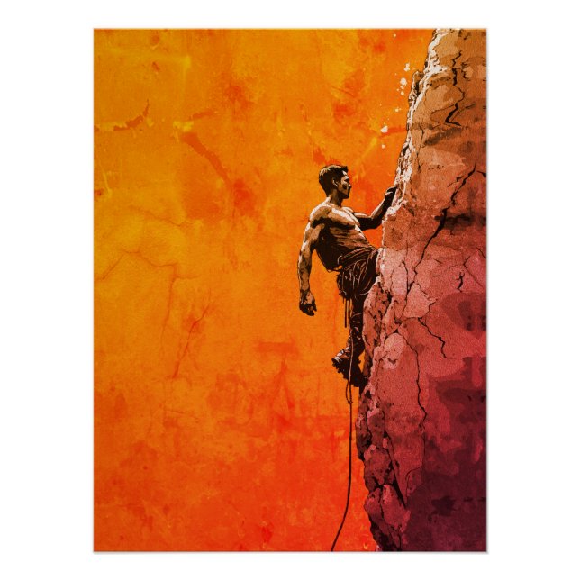 Poster Œuvre d'art murale représentant un grimpeur audaci (Devant)