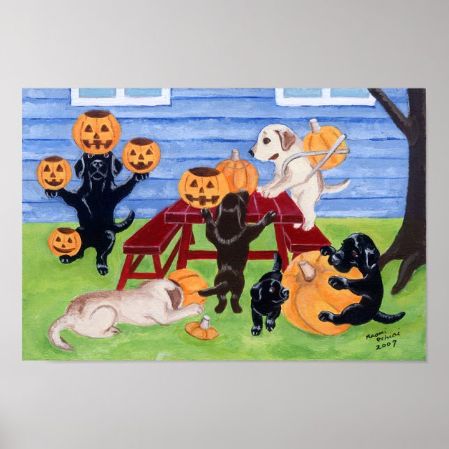 Poster OEuvre d'Halloween Citrouille Carving Labradors (Devant)