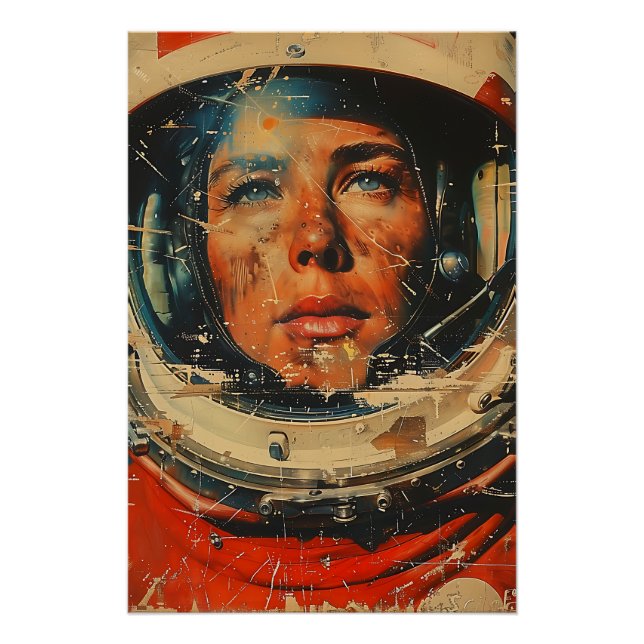 Poster OEuvre murale d'astronautes rétro cosmique (Devant)