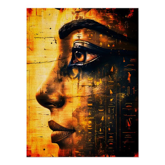 Poster Œuvre murale du pharaon égyptien doré – Histoire a (Devant)