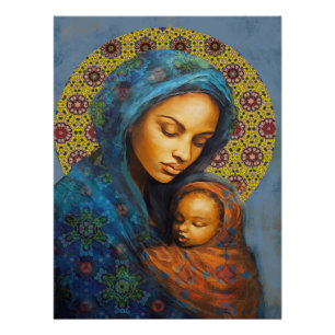 Poster OEuvre murale expressive de la maternité sur une a