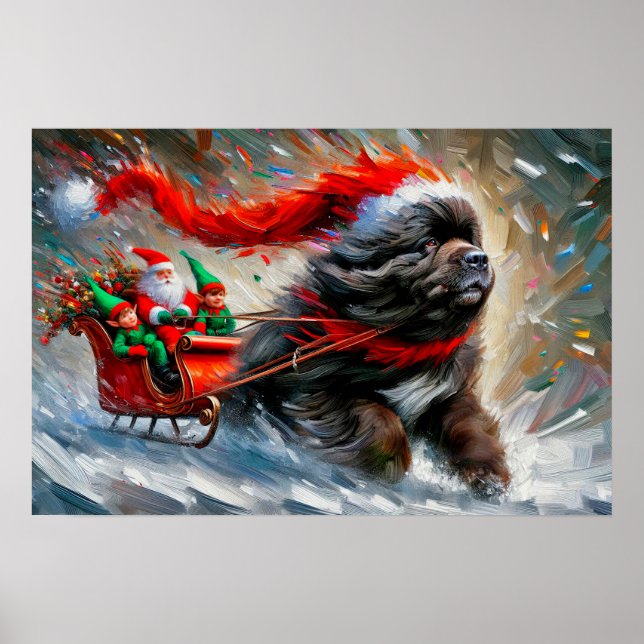 Poster of Newfie Pulling Santa's Sleigh (Devant)