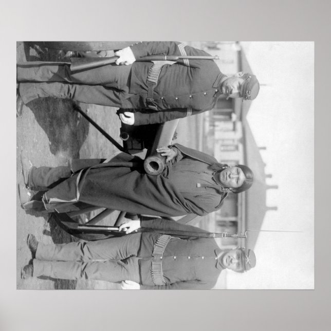 Poster Oglala Indian Plenty Hors avec 2 soldats blancs (Devant)