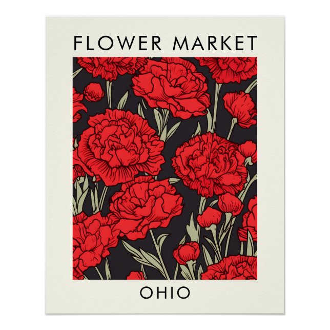 Poster Ohio State Scarlet Carnation Marché aux fleurs (Devant)