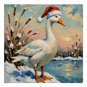 Poster Oie vintage avec chapeau de Père Noël par Noël con