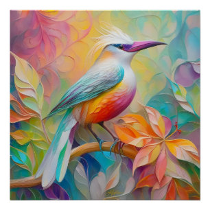 Poster Oiseau à poitrine rouge à bec rose