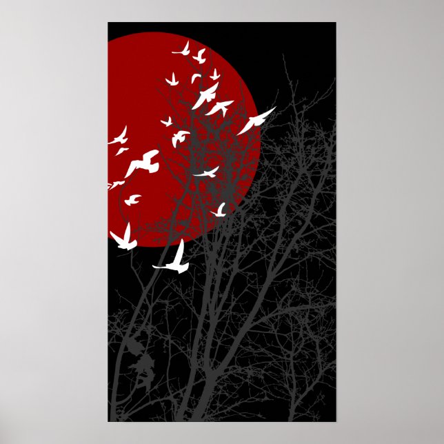 Poster oiseau à silhouette (Devant)