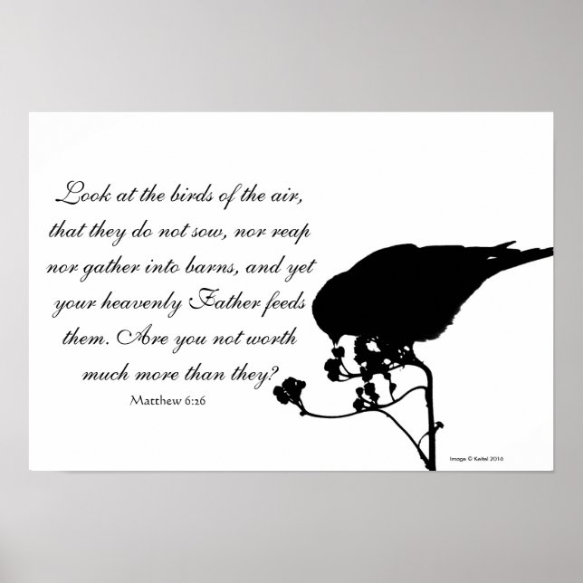 Poster Oiseau avec Matthieu 6:26 Verse de la Bible (Devant)