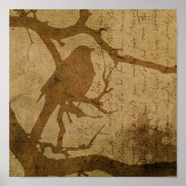 Poster Oiseau dans une branche (Devant)