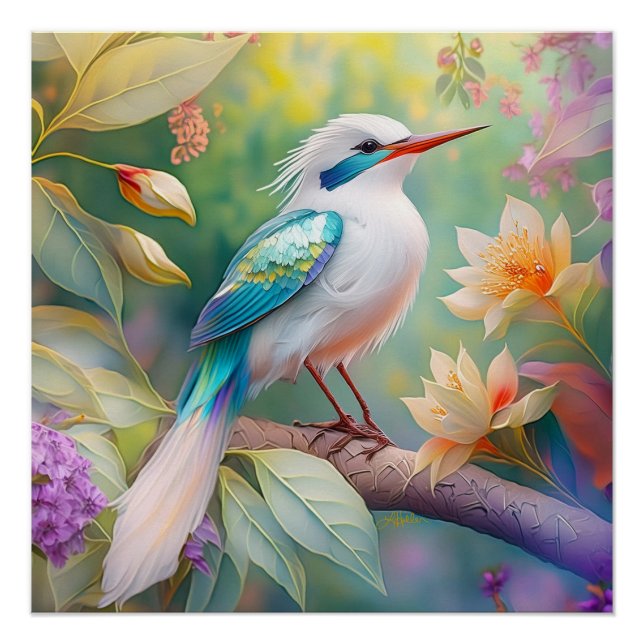 Poster Oiseau de fantaisie à aile de sarcelle iridescente (Devant)