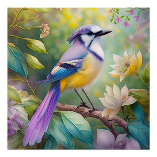 Poster Oiseau de fantaisie Geai Violet Touffeté