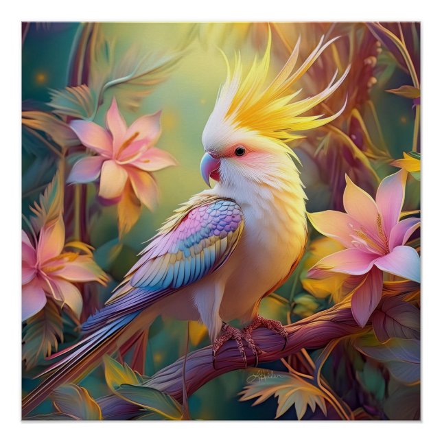 Poster Oiseau de fantaisie Perruche à aile iridescente (Devant)