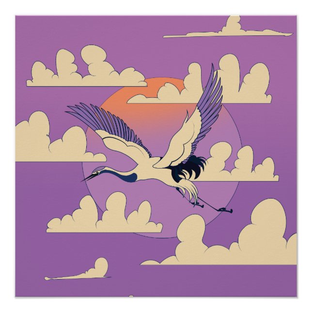 Poster Oiseau de grue rose asiatique (Devant)
