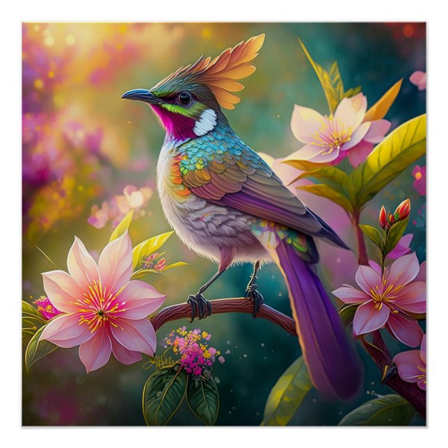 Poster Oiseau d'Imaginaire à arc-en-ciel orangé (Devant)