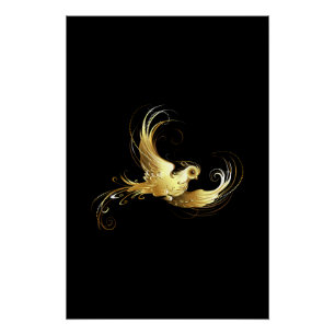 Poster Oiseau d'or sur Arrière - plan noir