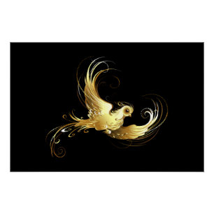 Poster Oiseau d'or sur Arrière - plan noir