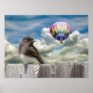 Poster - Oiseau et montgolfière