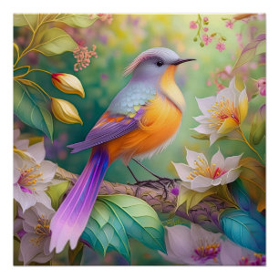 Poster Oiseau Fantastique à Tête de Lavande et Poitrine O