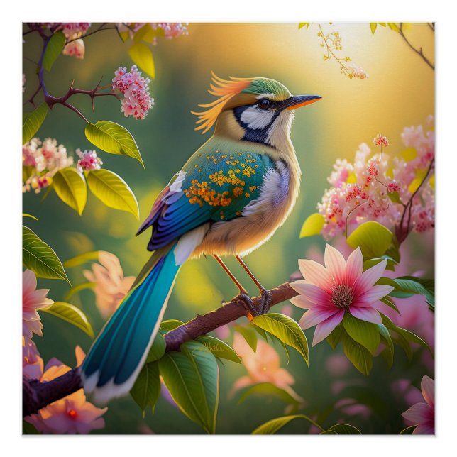 Poster Oiseau fantastique à tête verte et ailes de sarcel (Devant)