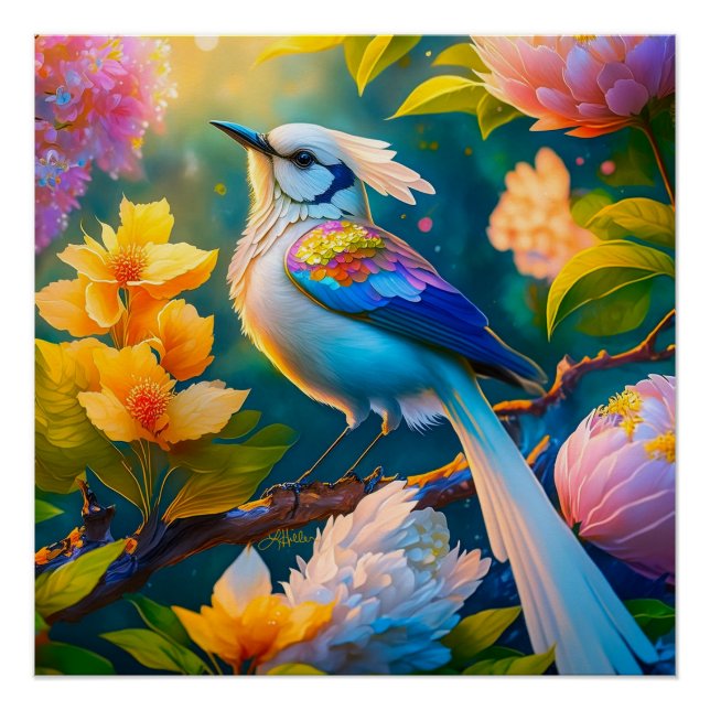 Poster Oiseau Fantastique Geai à Ailes Arc-en-ciel (Devant)