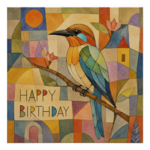 Poster Oiseau Martin-Pêcheur Cubiste Abstrait pour Annive