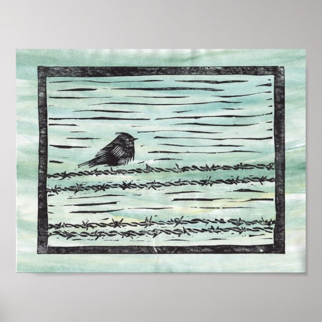 Poster Oiseau sur un fil - Couleur (Devant)