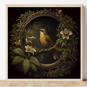Poster Oiseau Vintage tropical et floral