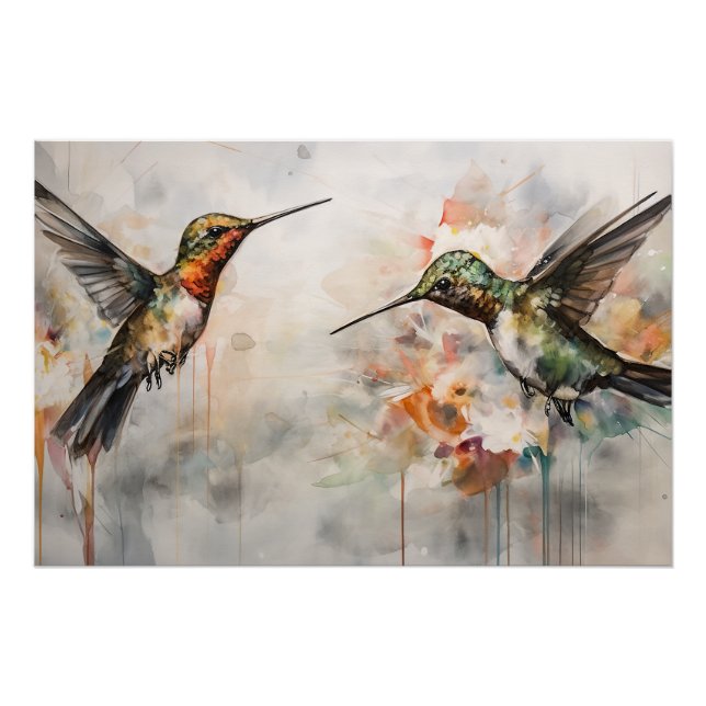Poster Oiseaux d'aquarelle en vol (Devant)