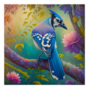 Poster Oiseaux Fantastiques Geai Bleu