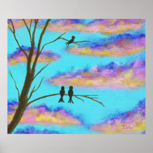 Poster Oiseaux noirs sur des branches d'arbre Nuages colo