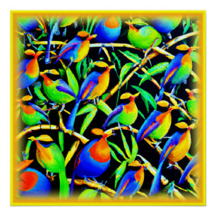 Poster Oiseaux Sur Peinture D'Arbre. Commandez dès mainte