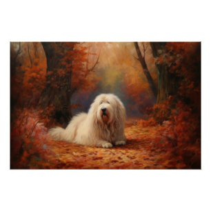 Poster Old English Sheepdog en automne Leaves Fall Inspir