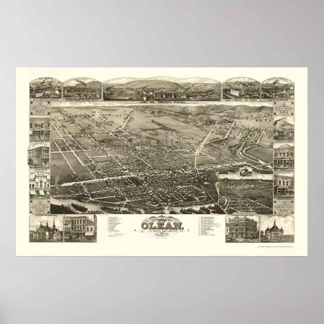Poster Olean, NY Carte panoramique - 1882 (Devant)