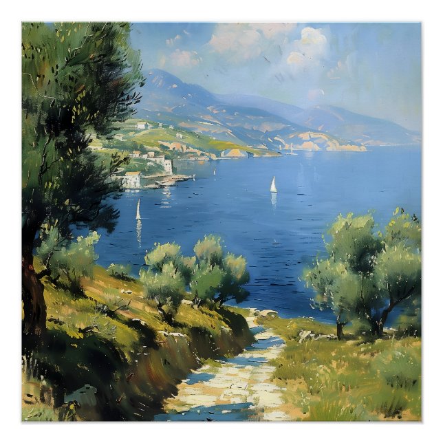 Poster Oliveraie méditerranéenne au bord de la mer  (Devant)