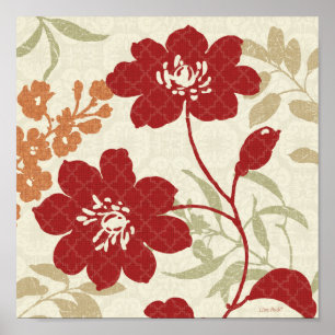Poster Ombres florales en rouge et orange