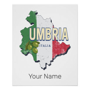 Poster Ombrie Italie Région Rétro Carte Souvenir Vintage