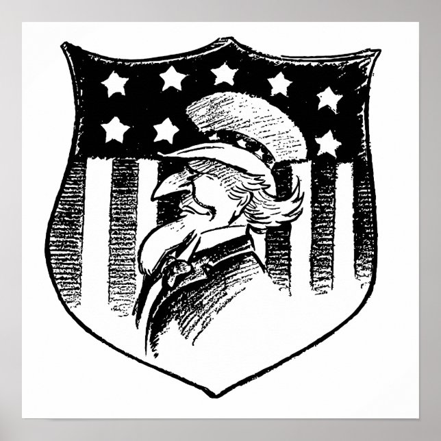 Poster Oncle patriotique vintage Sam et drapeau américain (Devant)