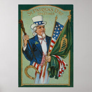 Poster Oncle Sam Drapeau Américain Irlandais Fer à Cheval