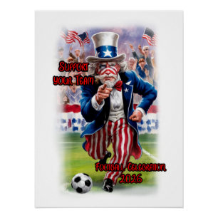 Poster Oncle Sam patriotique jouant au football sur un