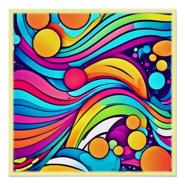 Poster Ondes Néon Cosmos Vibrant (Devant)