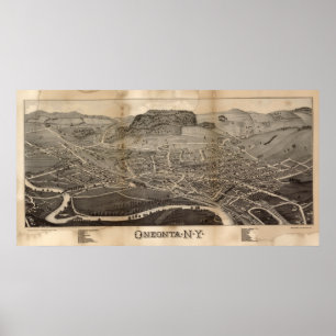 Poster Oneonta New York 1884 Carte panoramique antique