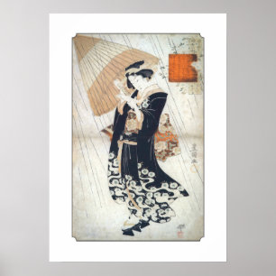 Poster Ono-non, poète de Utagawa Tokoyuni sous la pluie