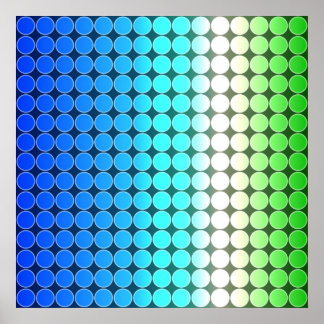 Poster Op Art dégradé Pois bleu vert blanc