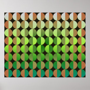 Poster Op Art Grands Cercles En Moitié Orange Et Vert